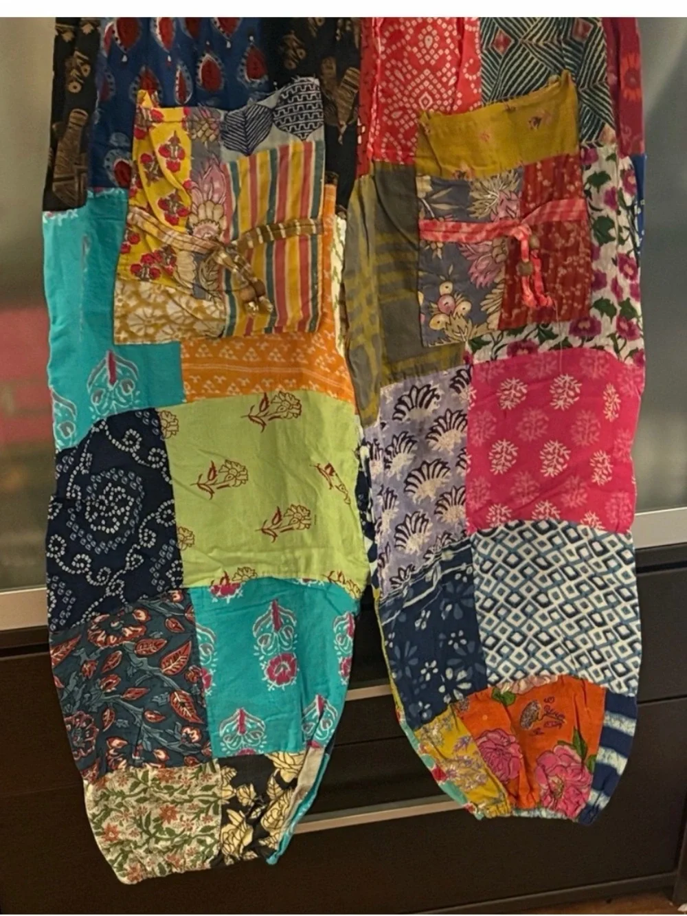 Boho patchwork pants jogger pockets  cotton OS free size Jessica Taylor s m l - Picture 9 of 10